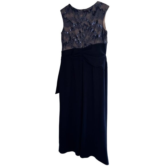 EUC Le Bos Evening Dress Size 16 Long Navy Nude Sequin Formal Plus Elegant Gown - Picture 5 of 8